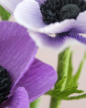 Zoom sur un ensemble de deux Anémones couronnées en papier.