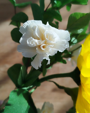 Zoom sur les pétales d’un oeillet spray en papier